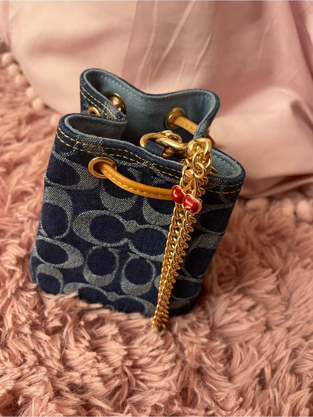 Coach Mini Bucket Bag in Navy Denim with Tan Leather Trim - Picture 5 of 12